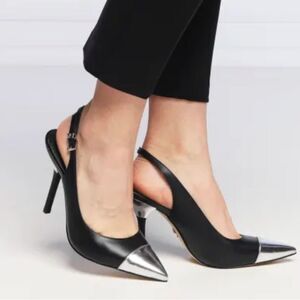 NWT Michael Kors Black and Silver Slingback Heels size 9